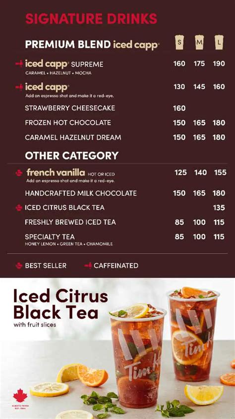 Tim Hortons Menu Prices in Philippines 2024.